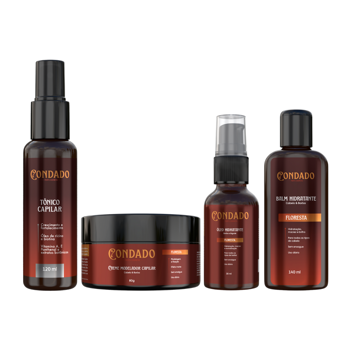 Kit Tônico capilar + Pomada modeladora + Óleo + Balm hidratante Floresta Condado
