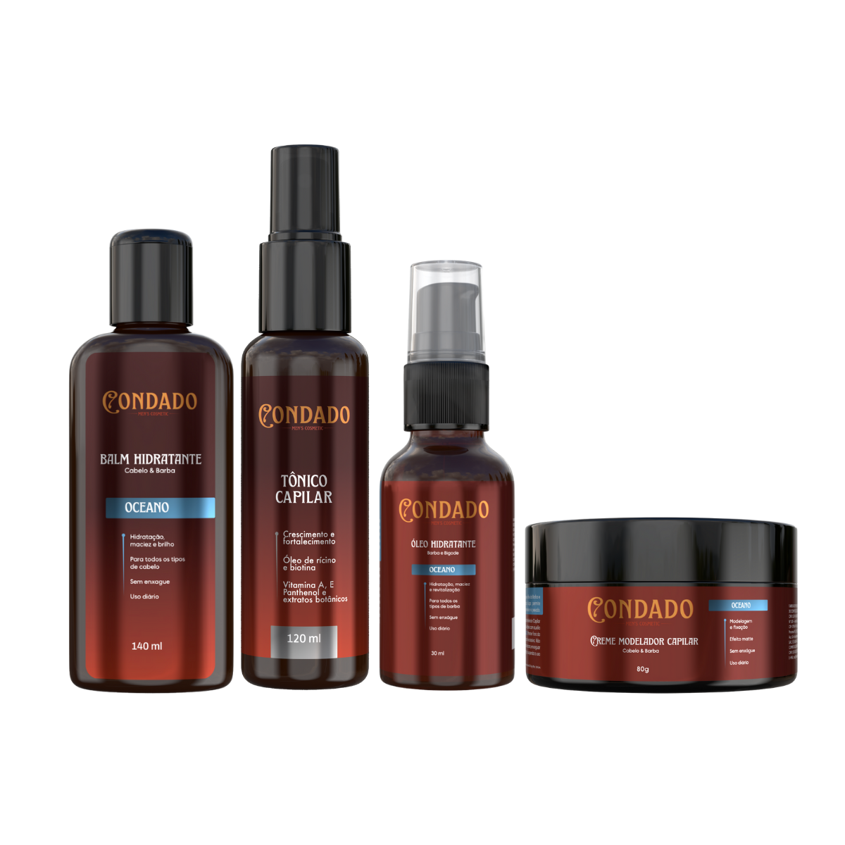 Kit Tônico capilar + Pomada modeladora + Óleo + Balm hidratante Oceano Condado