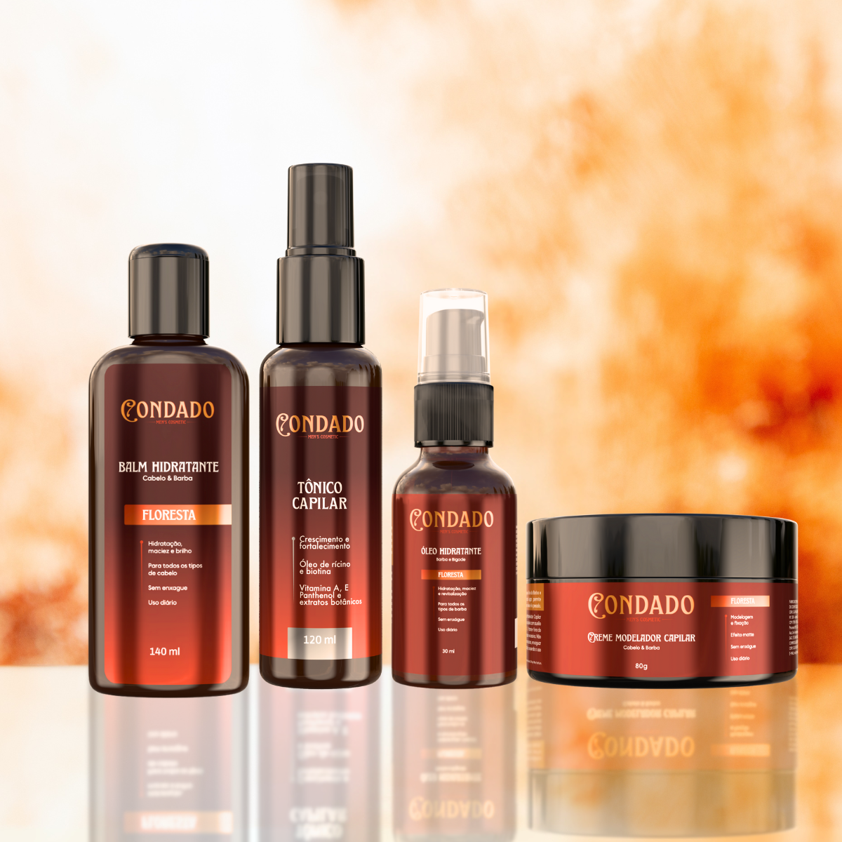 Kit Tônico capilar + Pomada modeladora + Óleo + Balm hidratante Floresta Condado