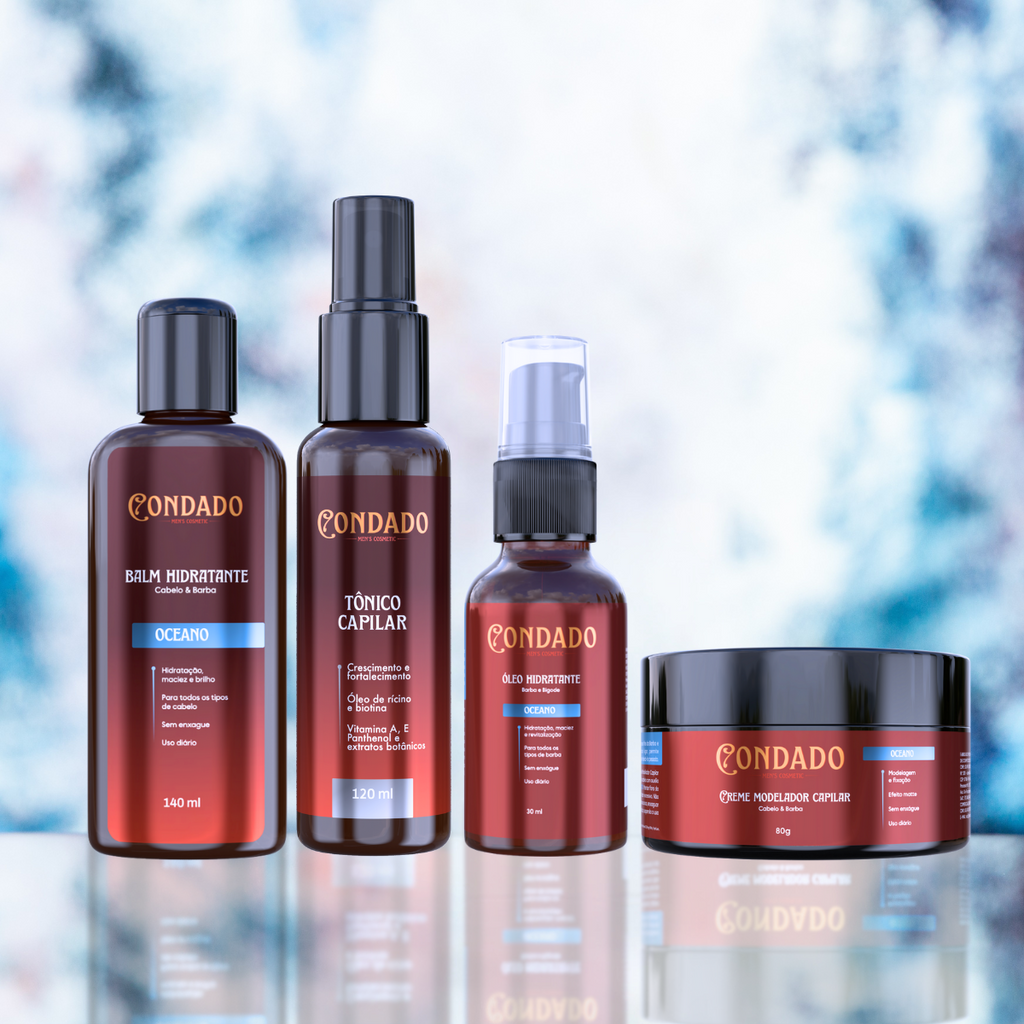 Kit Tônico capilar + Pomada modeladora + Óleo + Balm hidratante Oceano Condado