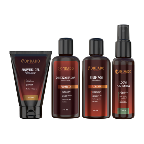 Kit Shampoo + Condicionador + Shaving Gel + Loção pós Barba Condado Floresta