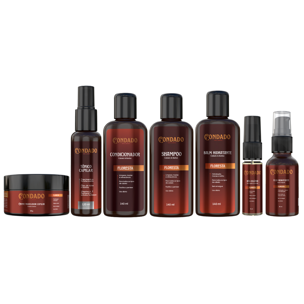 Kit Shampoo + Condicionador + Pomada + Óleo + Tônico + Balm + Colônia Floresta
