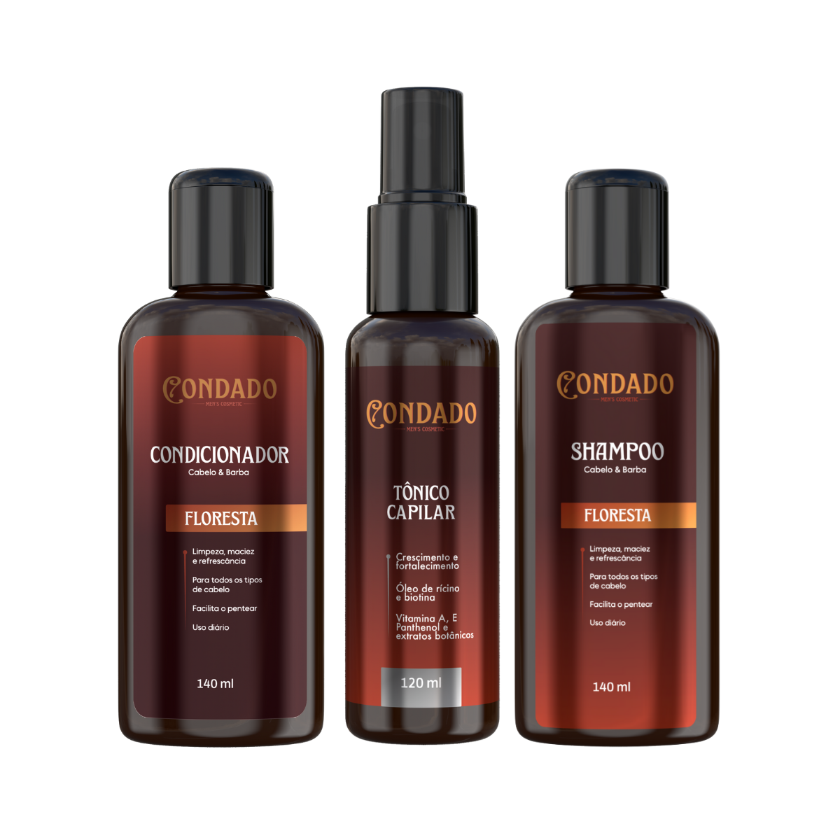 Kit Shampoo + Condicionador + Tônico Capilar Condado Floresta