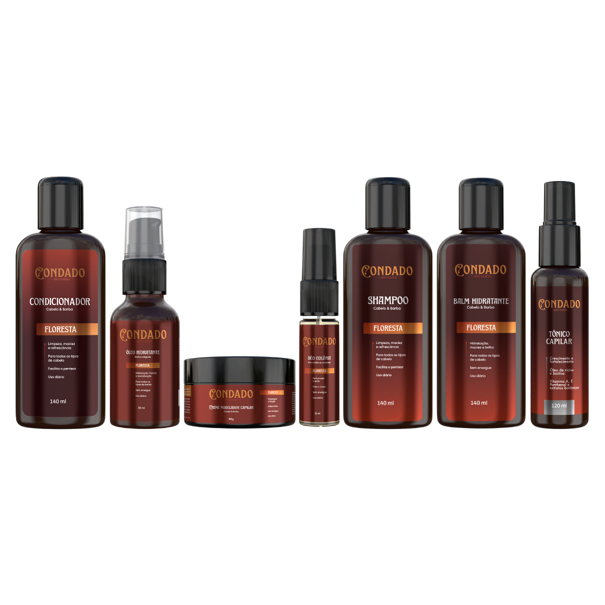 Kit Shampoo + Condicionador + Pomada + Óleo + Tônico + Balm + Colônia Floresta