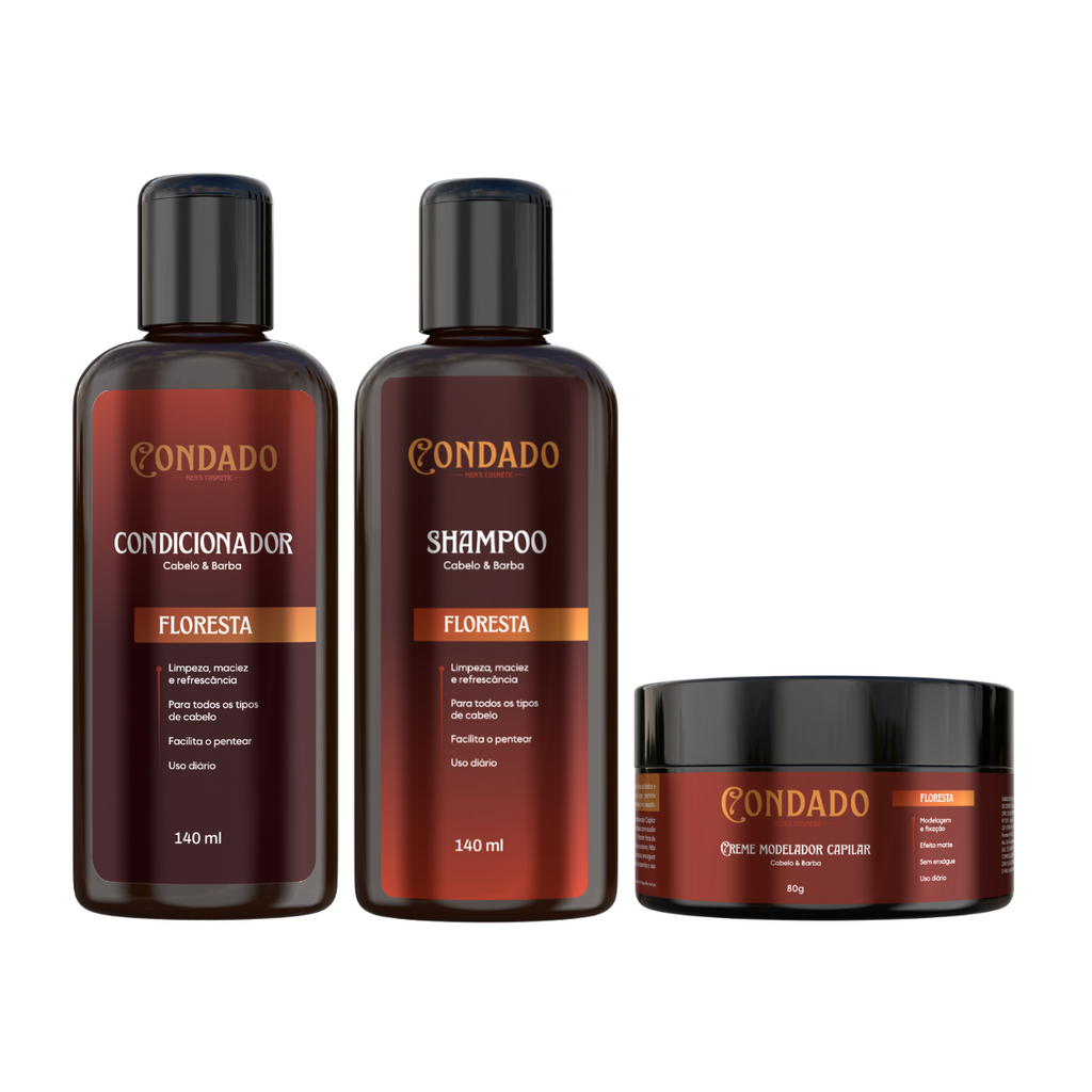 Kit Shampoo + Condicionador + Pomada modeladora Condado Floresta
