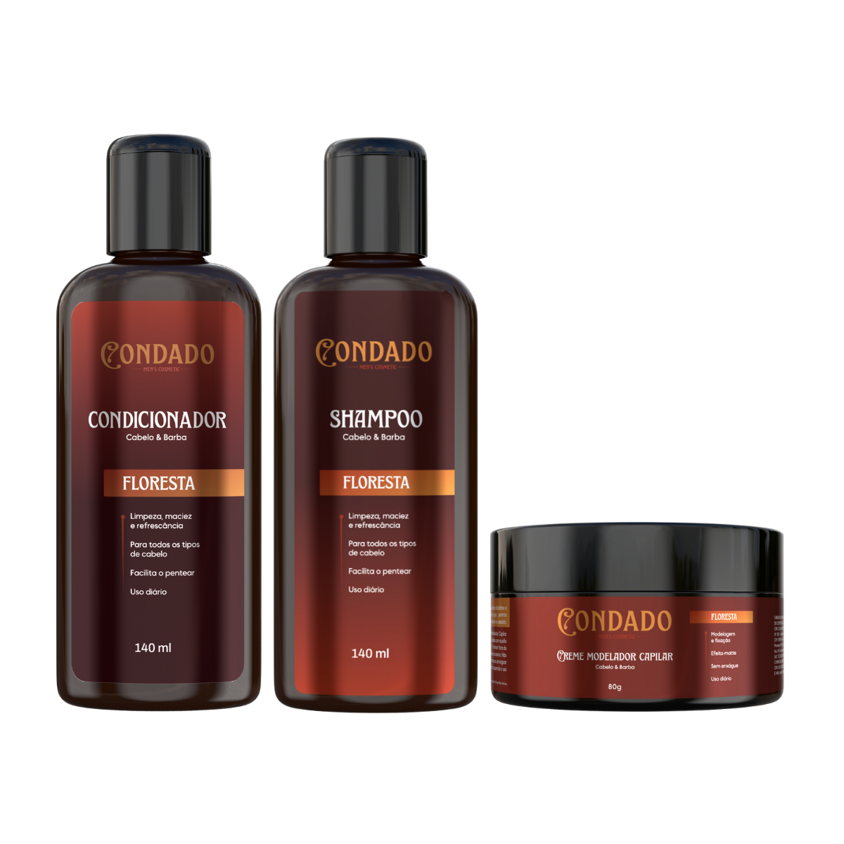 Kit Shampoo + Condicionador + Pomada modeladora Condado Floresta