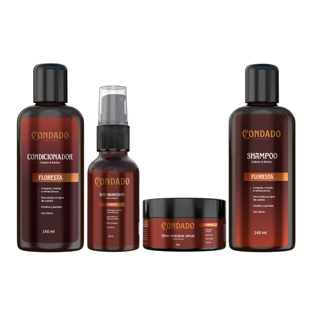 Kit Shampoo + Condicionador + Creme modelador + Óleo hidratante Floresta