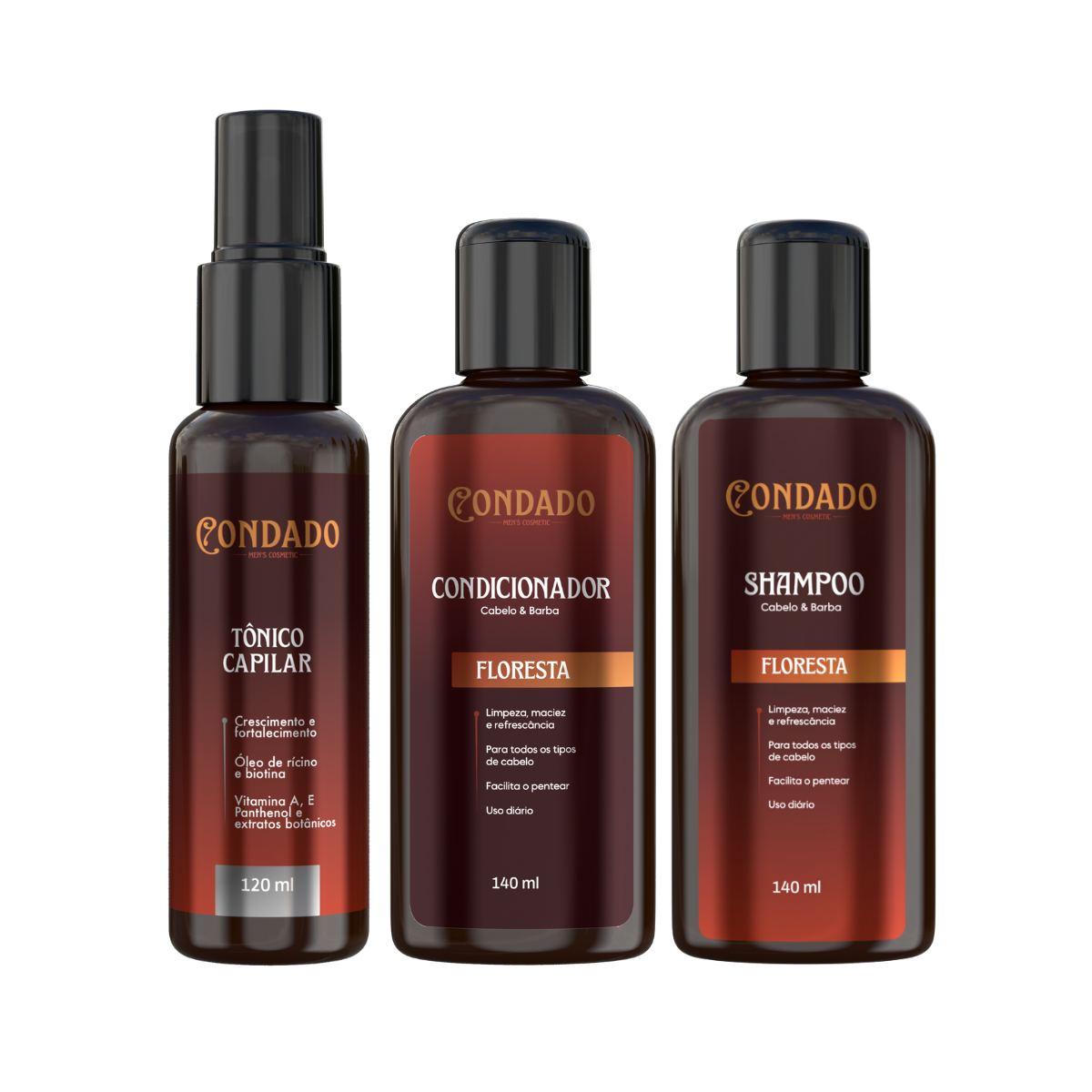 Kit Shampoo + Condicionador + Tônico Capilar Condado Floresta