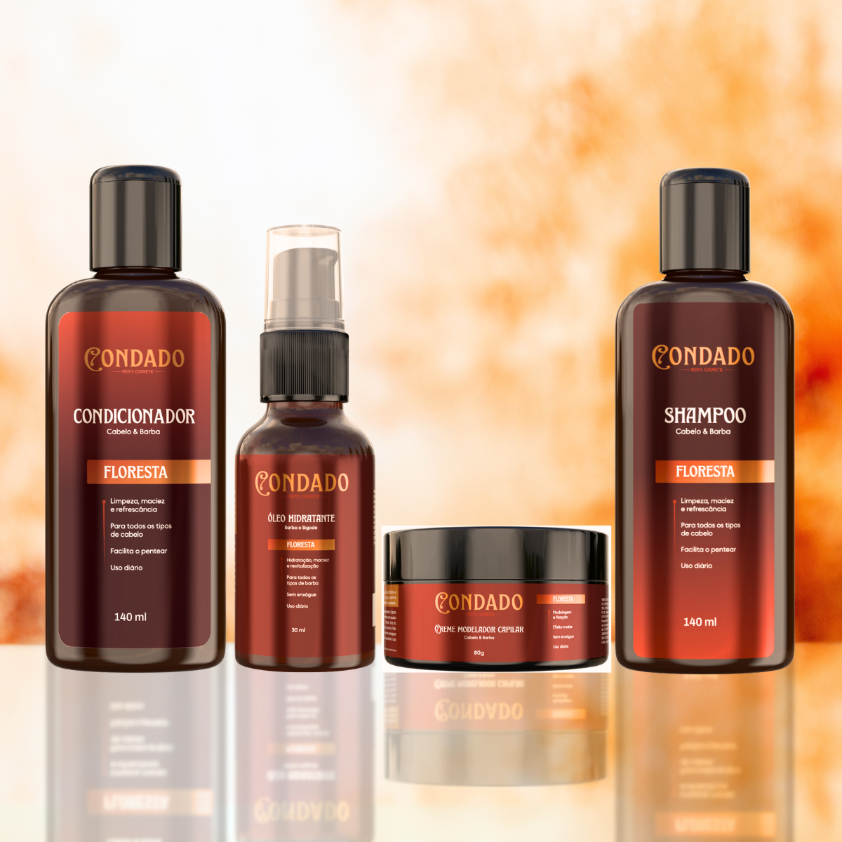 Kit Shampoo + Condicionador + Creme modelador + Óleo hidratante Floresta