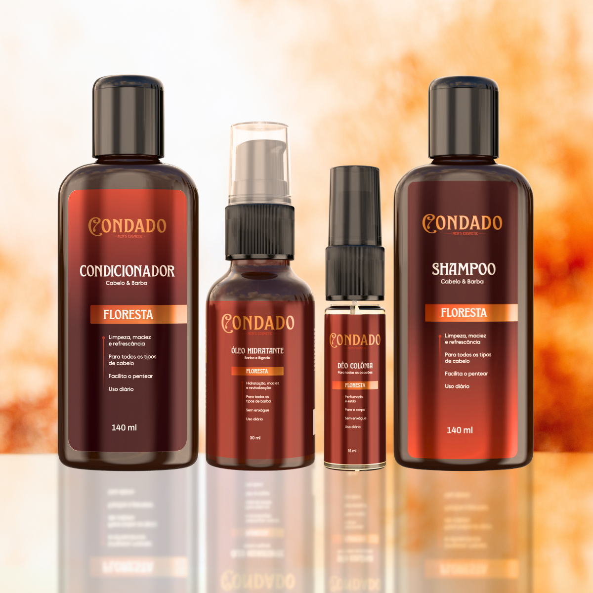 Kit Shampoo + Condicionador + Óleo hidratante + Colônia Floresta Condado