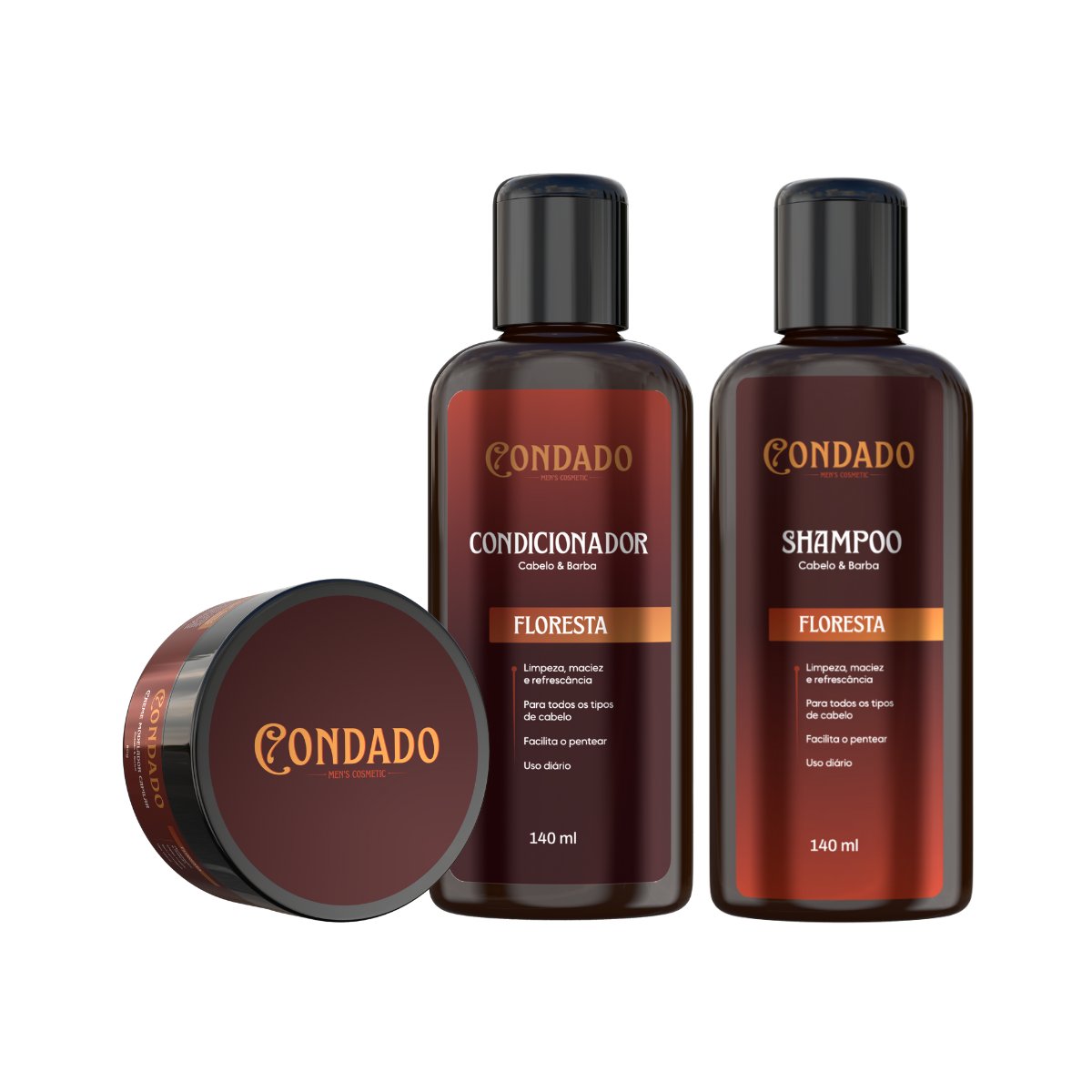 Kit Shampoo + Condicionador + Pomada modeladora Condado Floresta