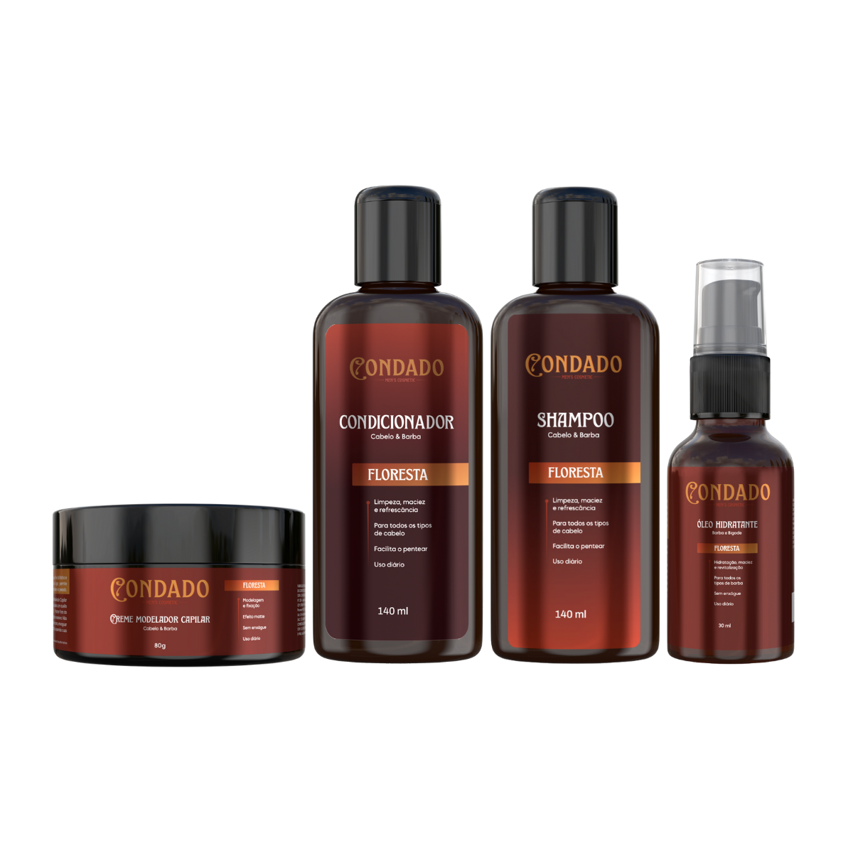 Kit Shampoo + Condicionador + Creme modelador + Óleo hidratante Floresta