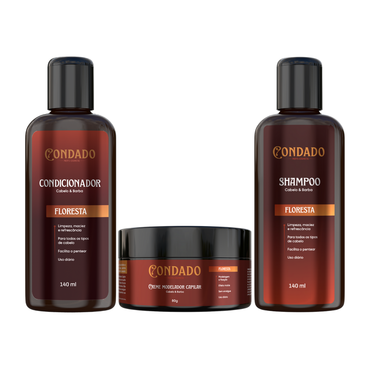 Kit Shampoo + Condicionador + Pomada modeladora Condado Floresta