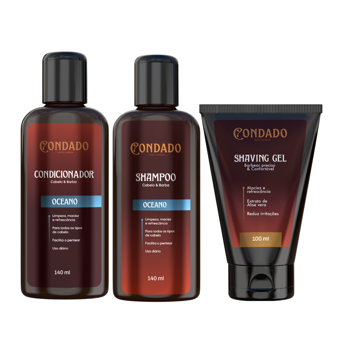 Kit Shampoo + Condicionador + Shaving Gel Condado Oceano