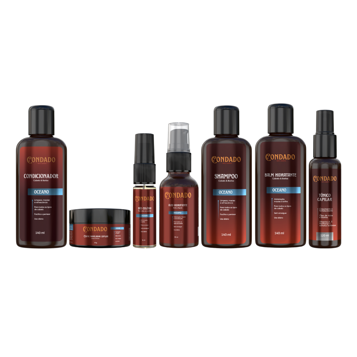 Kit Shampoo + Condicionador + Pomada + Óleo + Tônico + Balm + Colônia Oceano