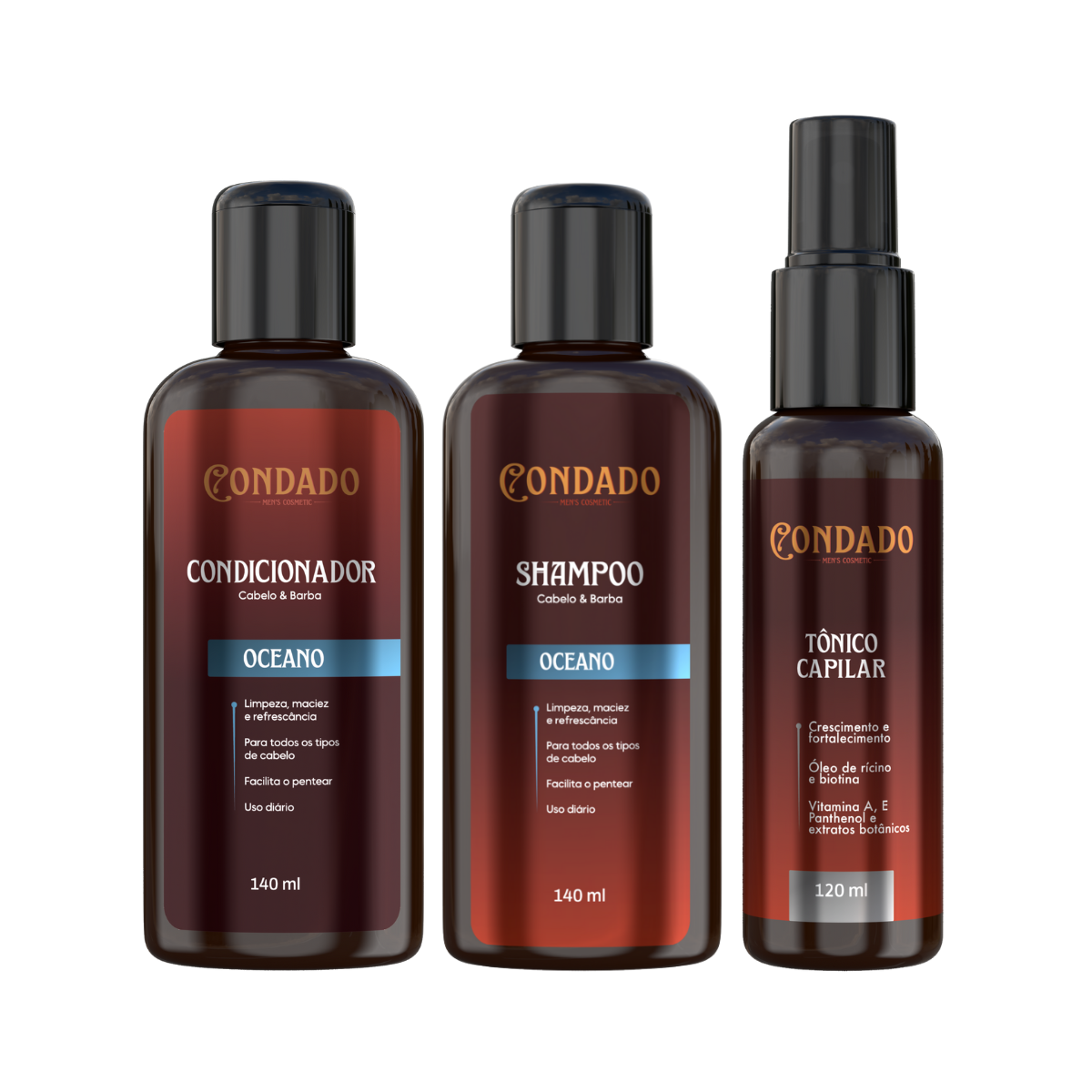 Kit Shampoo + Condicionador + Tônico Capilar Condado Oceano