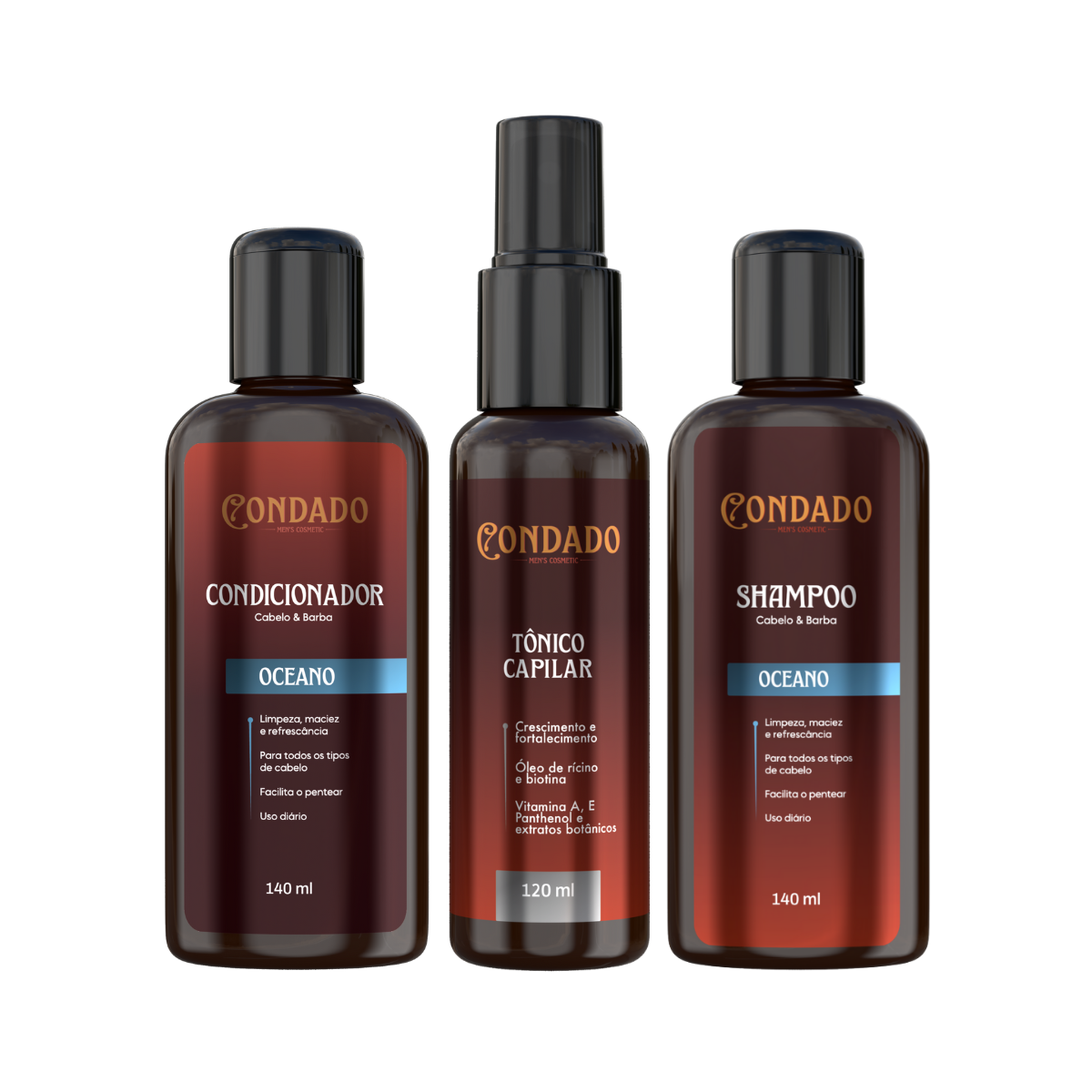Kit Shampoo + Condicionador + Tônico Capilar Condado Oceano