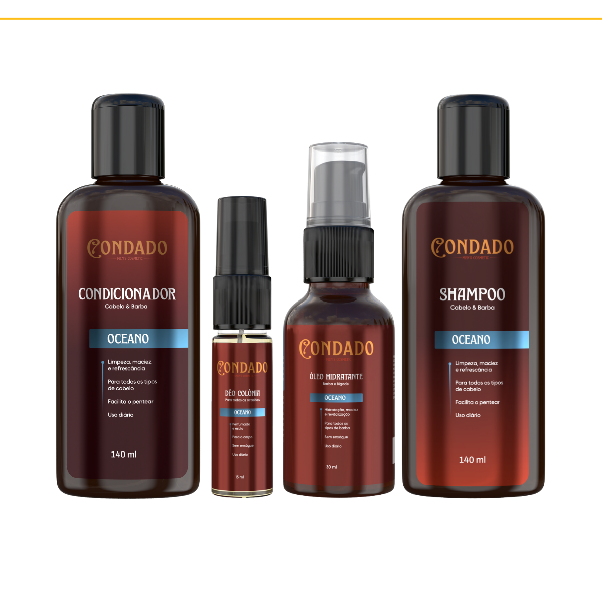Kit Shampoo + Condicionador + Óleo hidratante + Colônia Oceano Condado