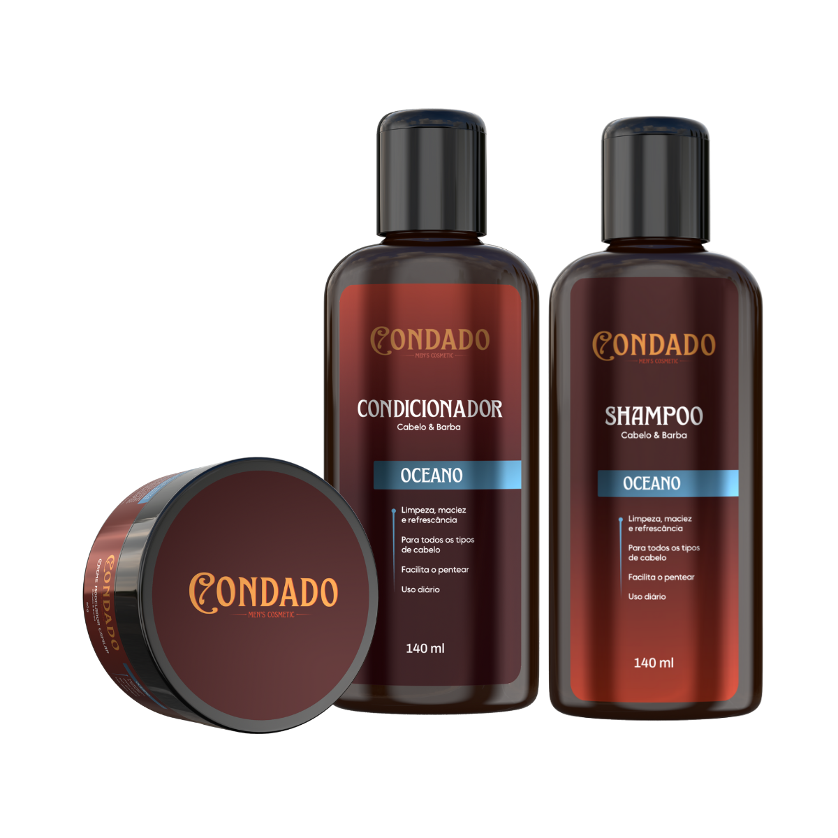 Kit Shampoo + Condicionador + Pomada modeladora Condado Oceano