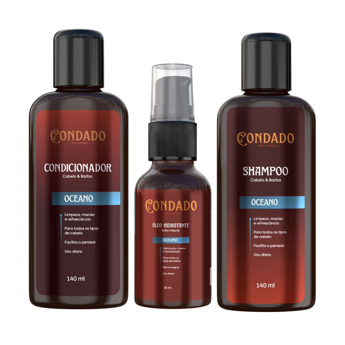 Kit Shampoo + Condicionador + Óleo hidratante Condado Oceano