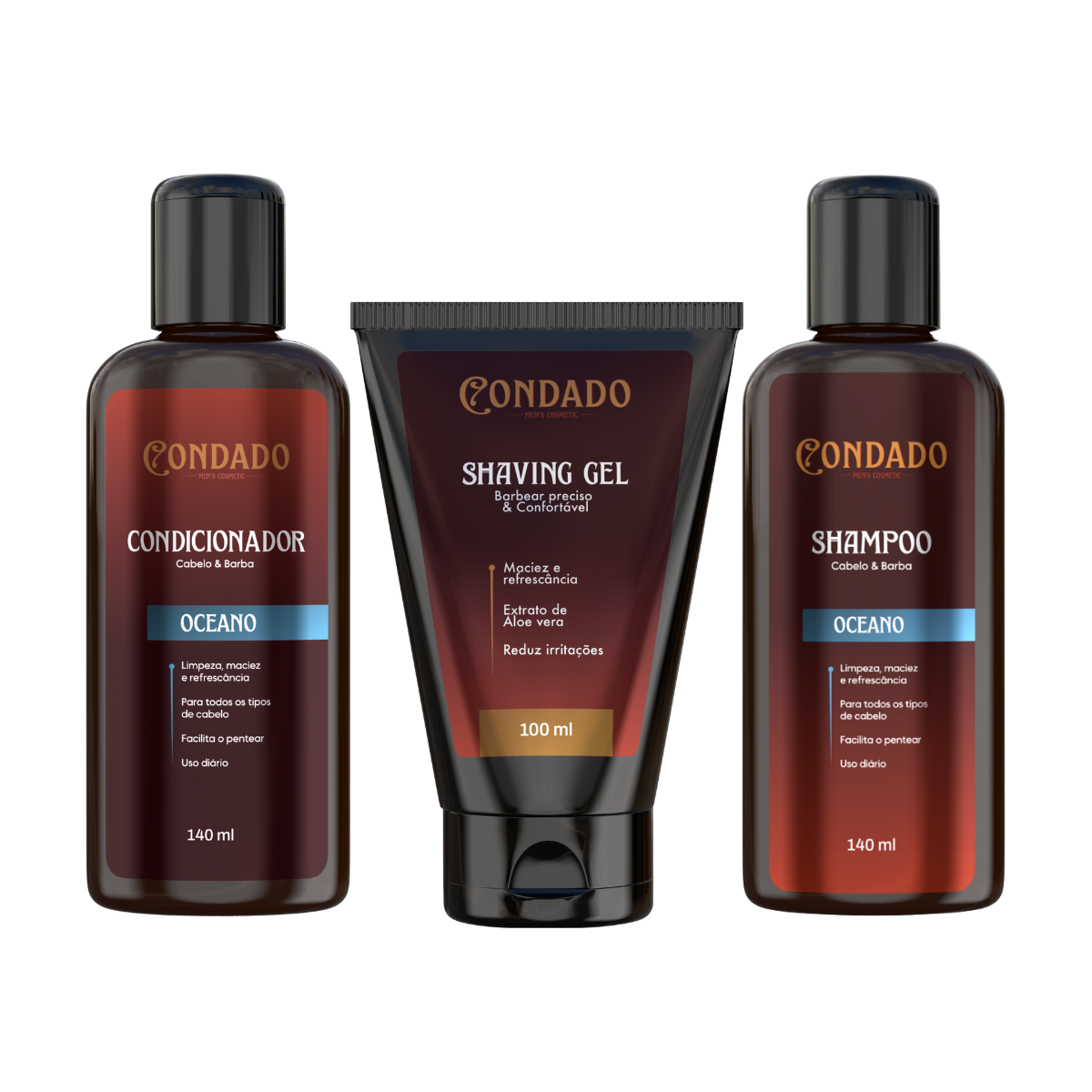 Kit Shampoo + Condicionador + Shaving Gel Condado Oceano