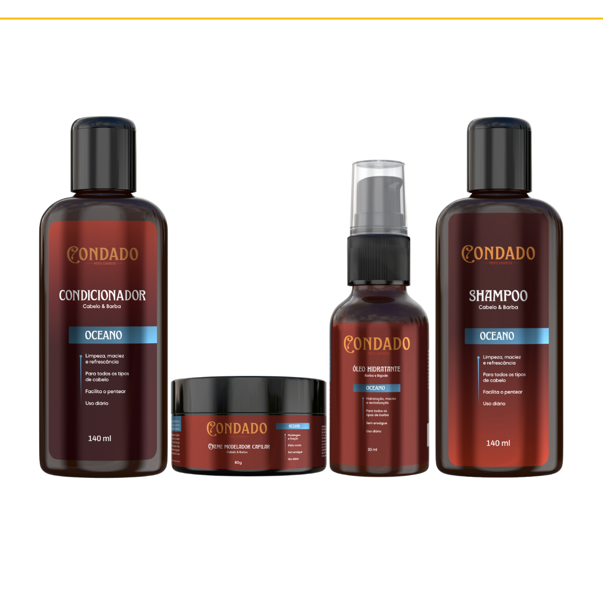Kit Shampoo + Condicionador + Creme modelador + Óleo hidratante Oceano