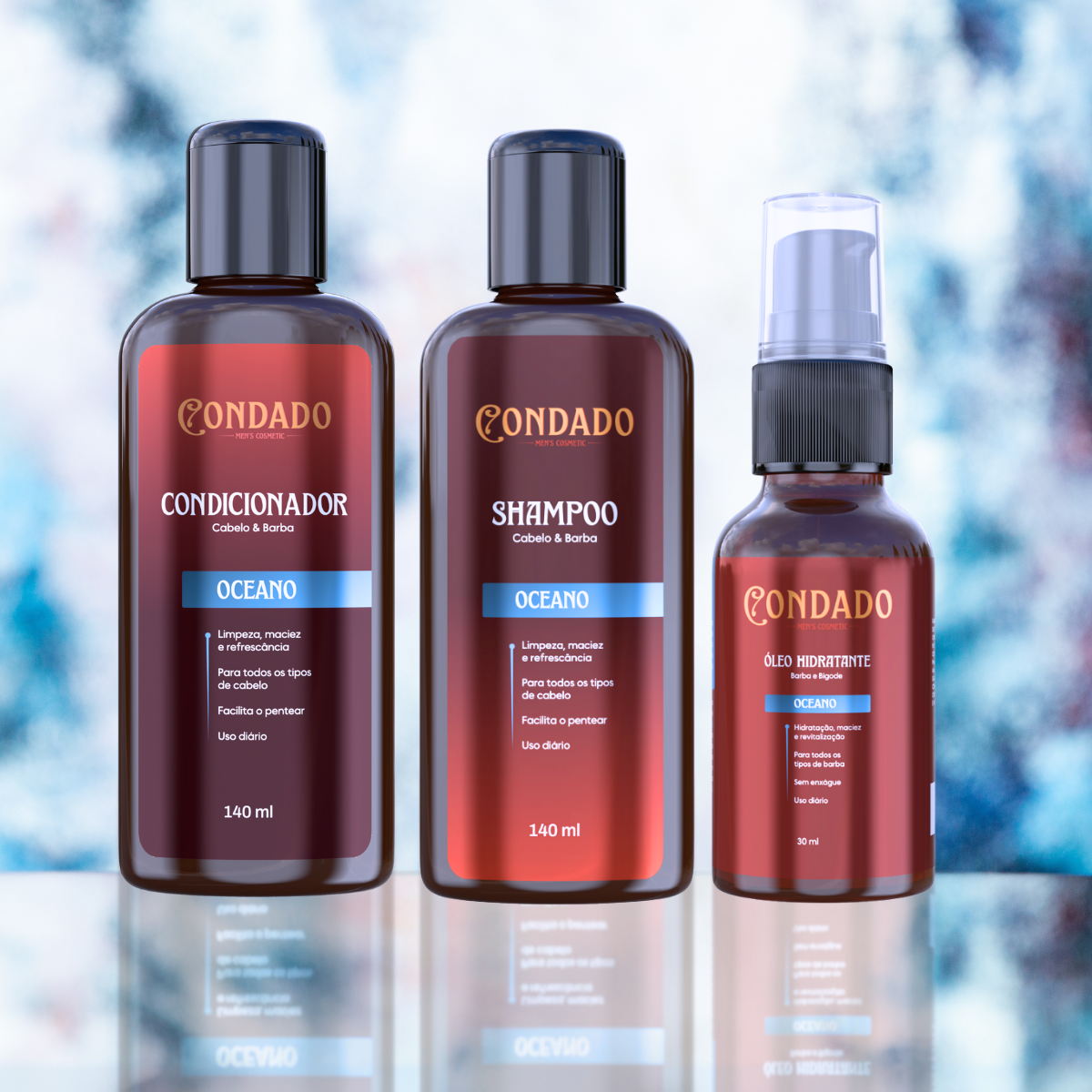 Kit Shampoo + Condicionador + Óleo hidratante Condado Oceano