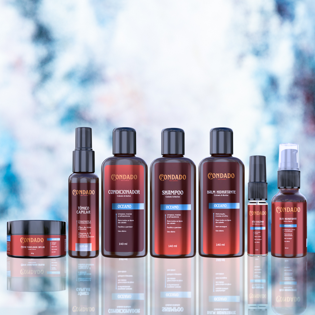 Kit Shampoo + Condicionador + Pomada + Óleo + Tônico + Balm + Colônia Oceano