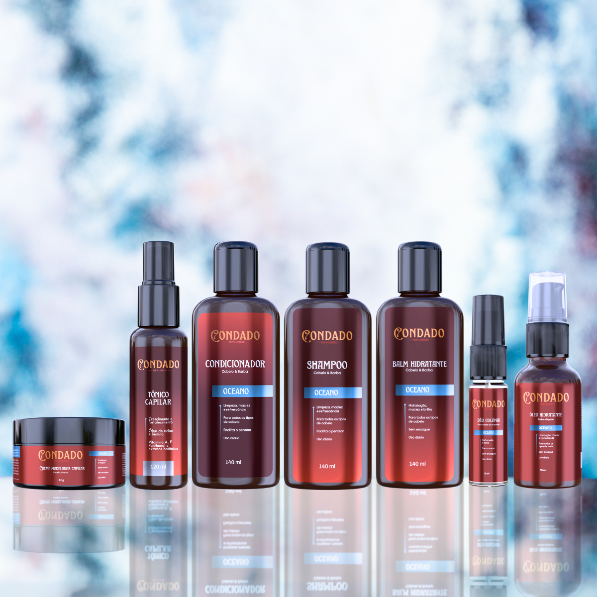 Kit Shampoo + Condicionador + Pomada + Óleo + Tônico + Balm + Colônia Oceano