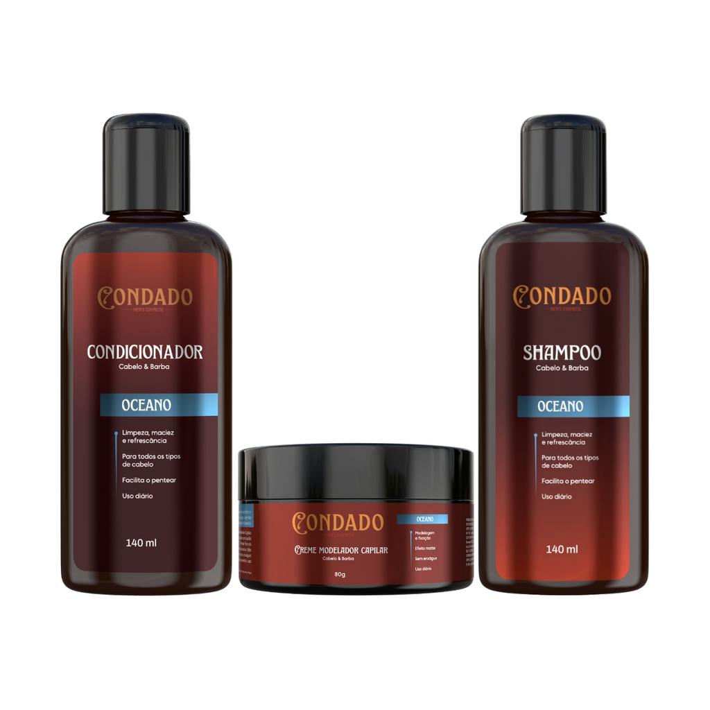 Kit Shampoo + Condicionador + Pomada modeladora Condado Oceano