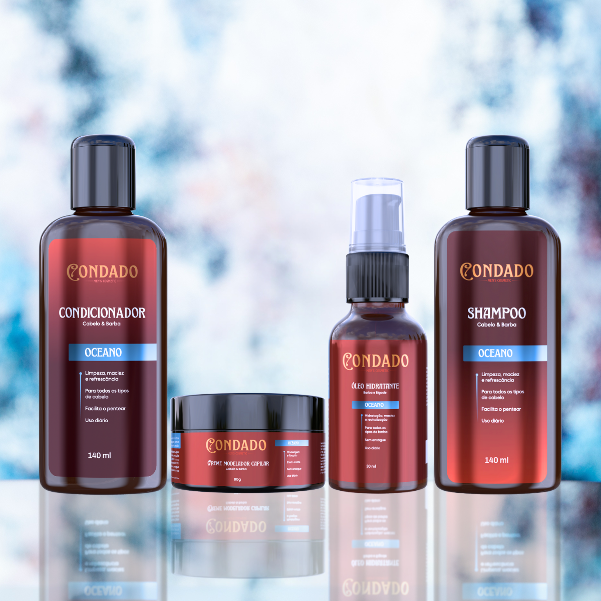 Kit Shampoo + Condicionador + Creme modelador + Óleo hidratante Oceano