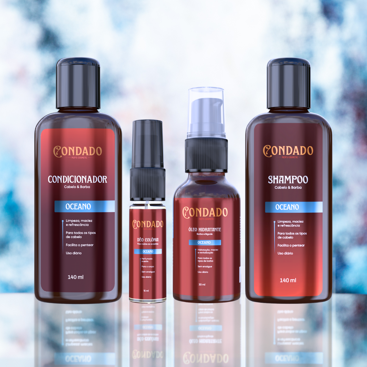 Kit Shampoo + Condicionador + Óleo hidratante + Colônia Oceano Condado