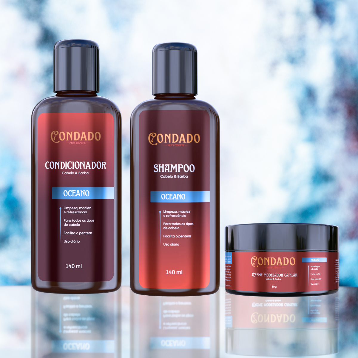 Kit Shampoo + Condicionador + Pomada modeladora Condado Oceano