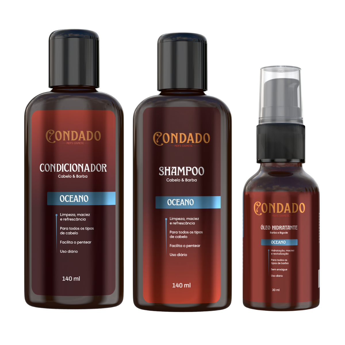 Kit Shampoo + Condicionador + Óleo hidratante Condado Oceano