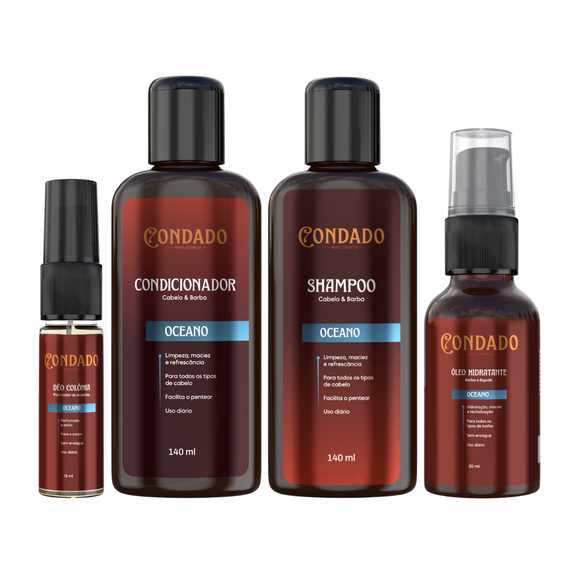 Kit Shampoo + Condicionador + Óleo hidratante + Colônia Oceano Condado