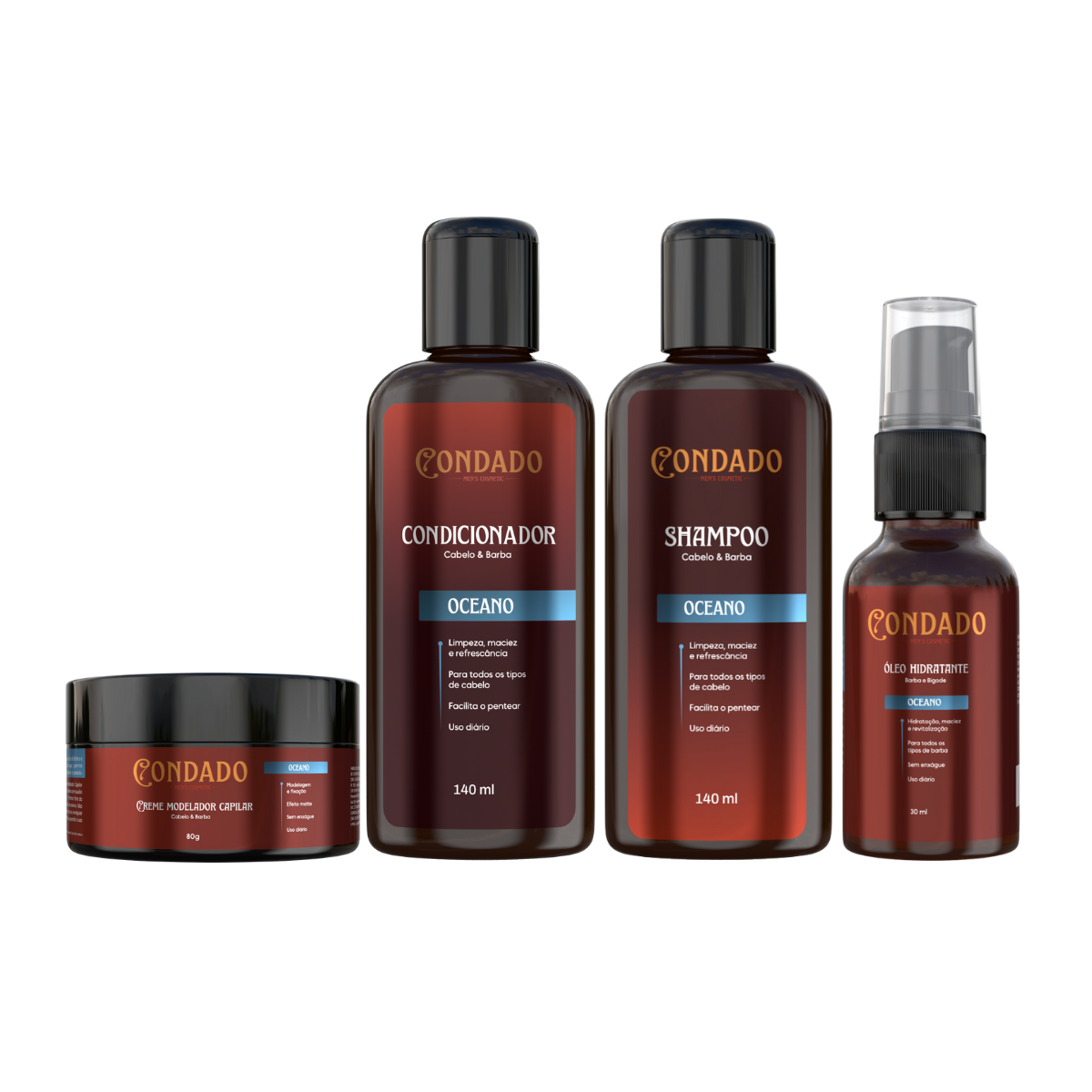 Kit Shampoo + Condicionador + Creme modelador + Óleo hidratante Oceano