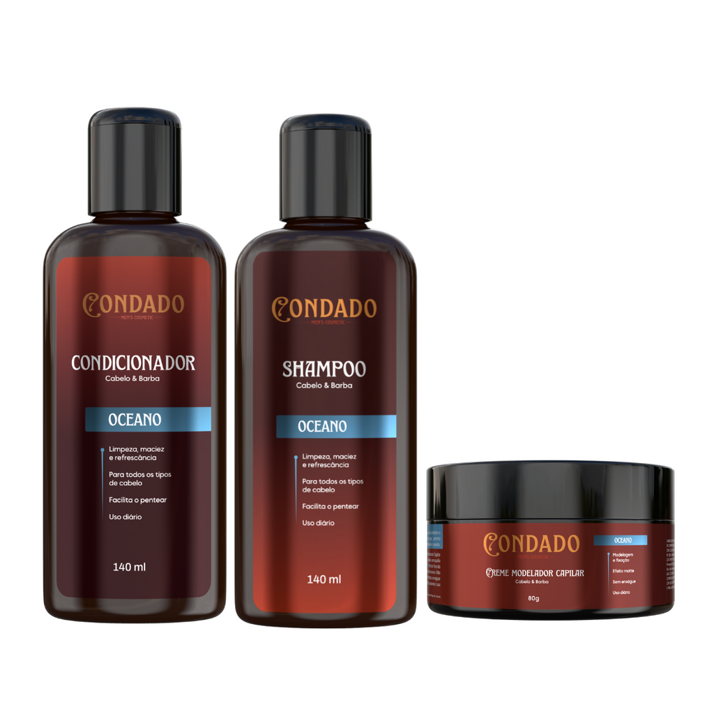 Kit Shampoo + Condicionador + Pomada modeladora Condado Oceano