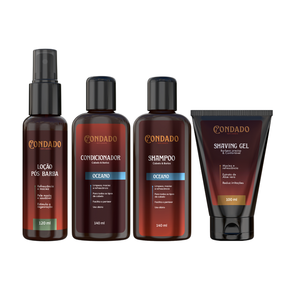 Kit Shampoo + Condicionador + Shaving Gel + Loção pós Barba Condado Oceano